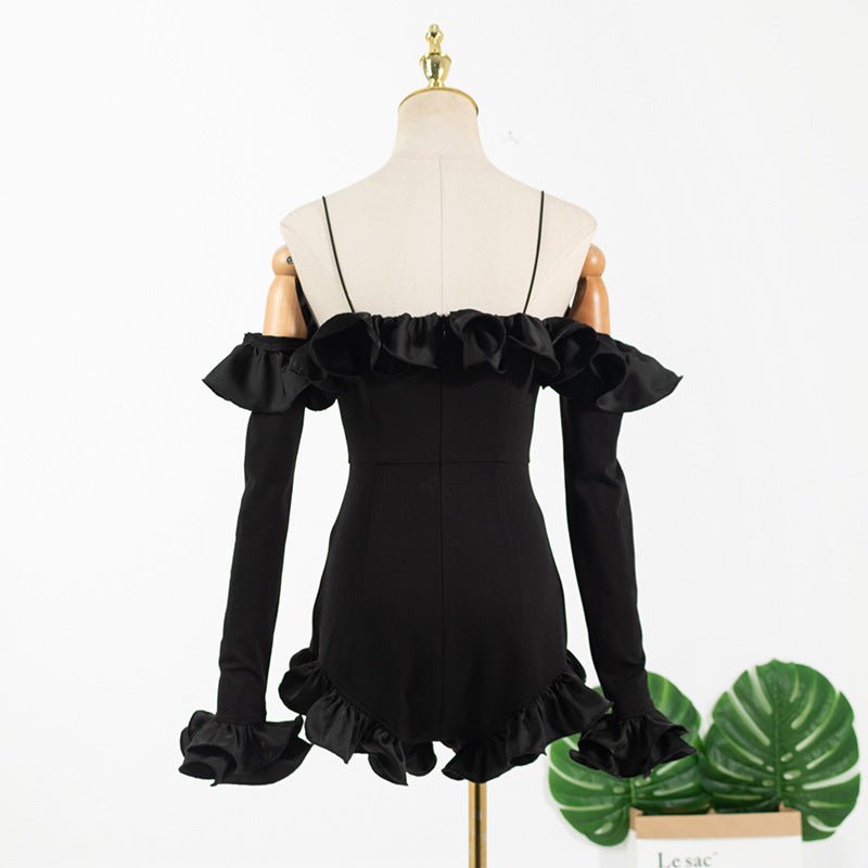 Jennie Style Black Long Sleeve Ruffled Bodysuit