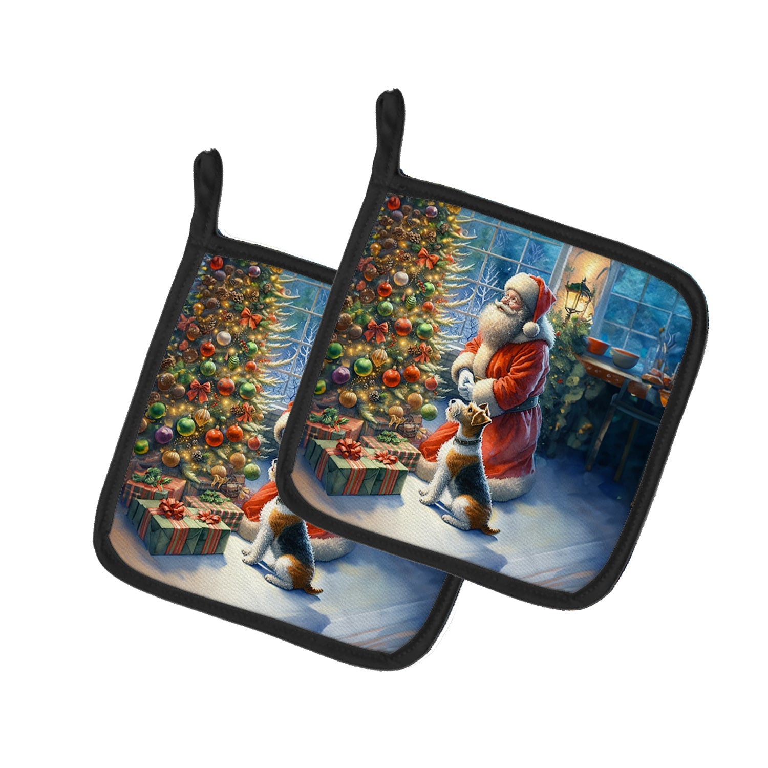 Fox Terrier and Santa Claus Pair of Pot Holders