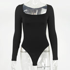 2023 Women's Sexy Long Sleeve Bodysuit with Square Neck