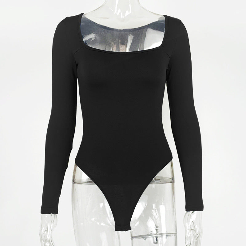 2023 Women's Sexy Long Sleeve Bodysuit with Square Neck