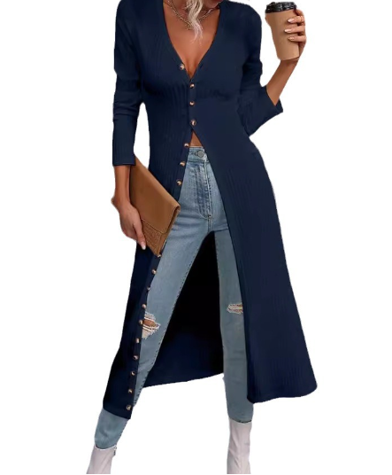 Noami White Slim Fit V-Neck Long Summer Jacket (One Piece)