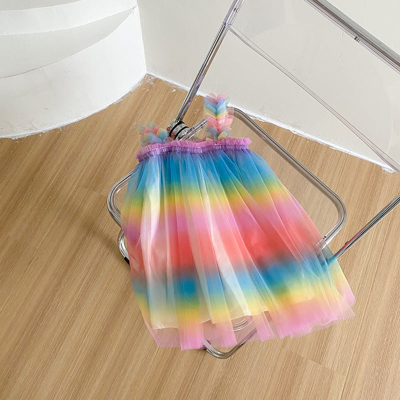 Gradient Mesh Girls' Rainbow Princess Dress (1-5 Years)