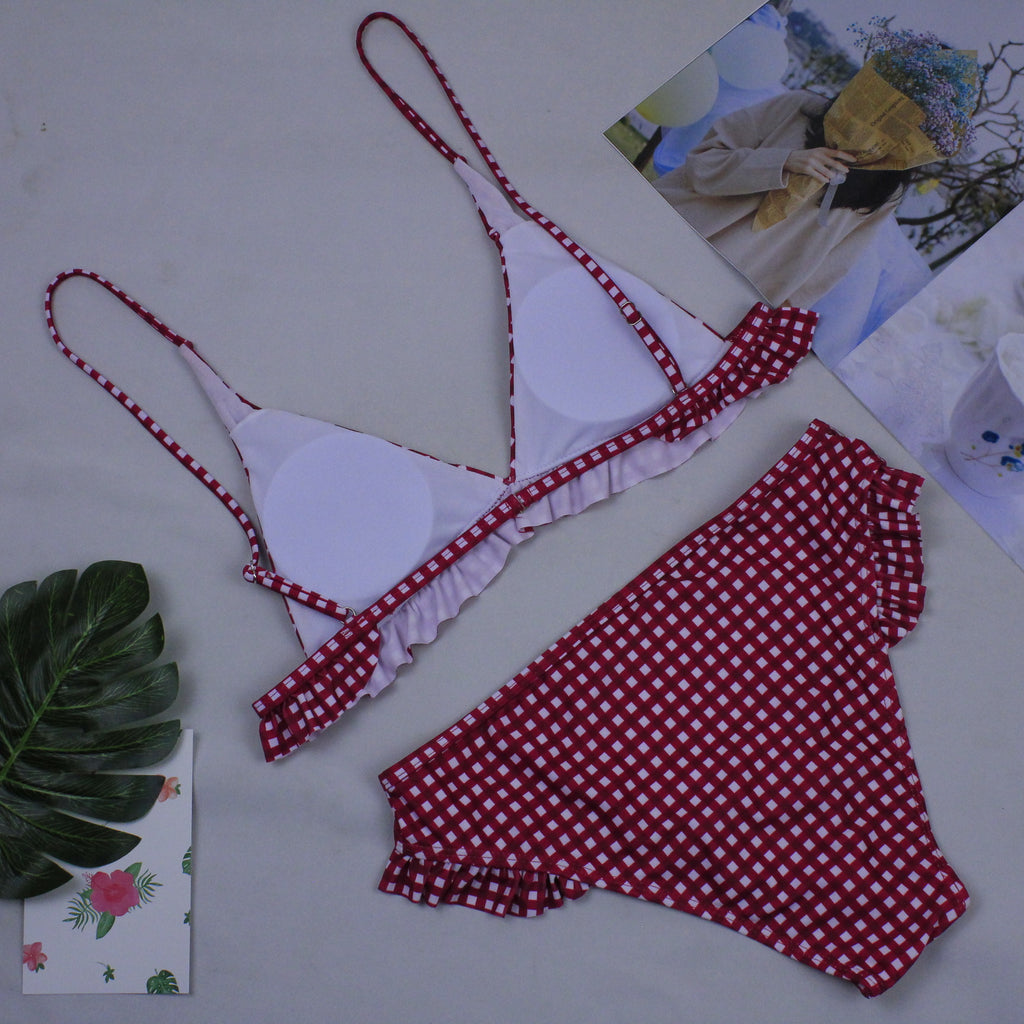 2019 New Sexy Plaid Bikini with Ruffled Straps