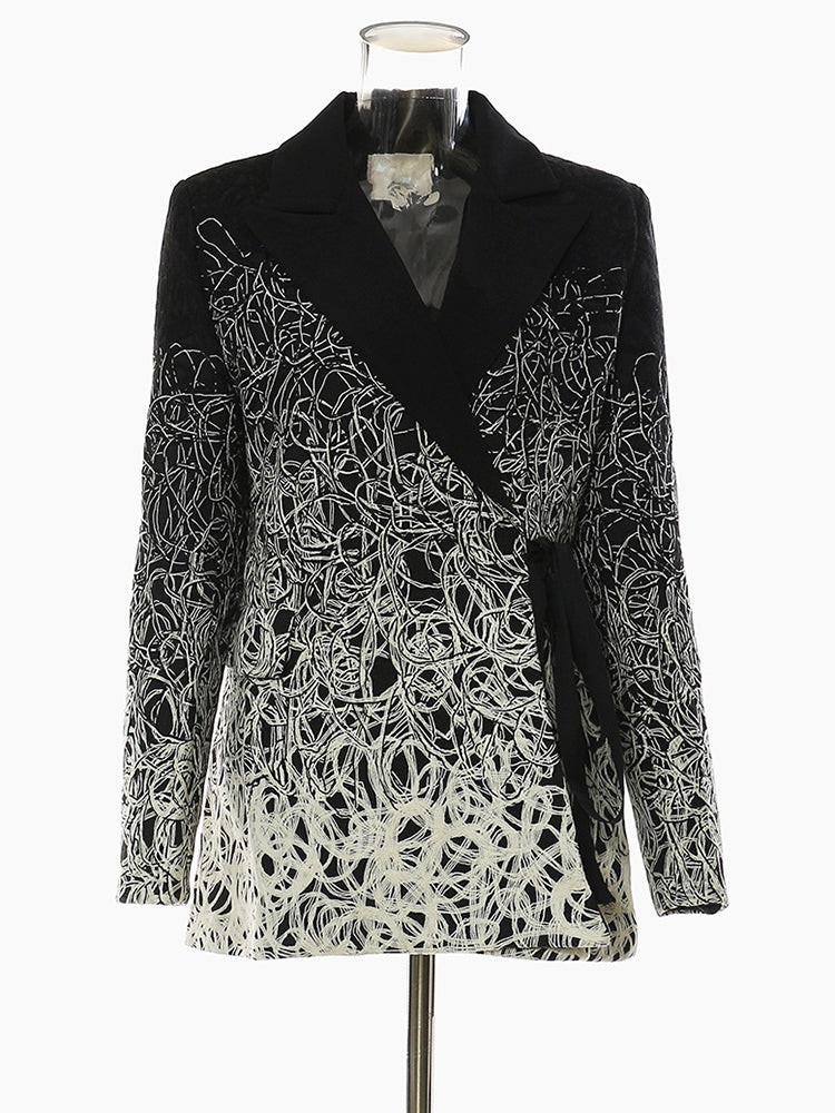 Women’s Black Embroidered Plus Size Blazer Jacket
