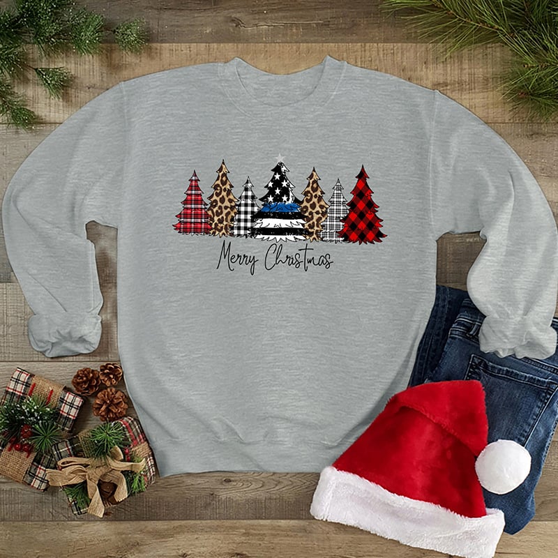 Loose Long Sleeve Christmas Print Round Neck Top