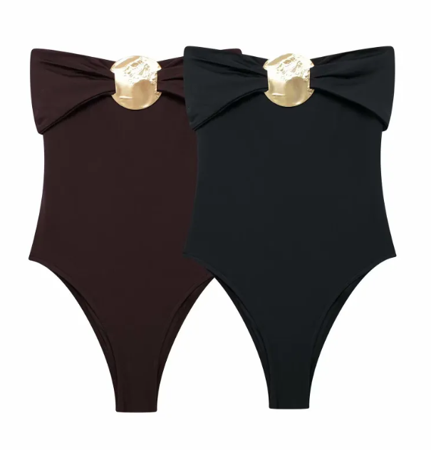 Women's Black Swimsuit with Metallic Accent
