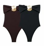 Women's Black Swimsuit with Metallic Accent