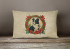Border Collie Christmas Flowers Throw Pillow