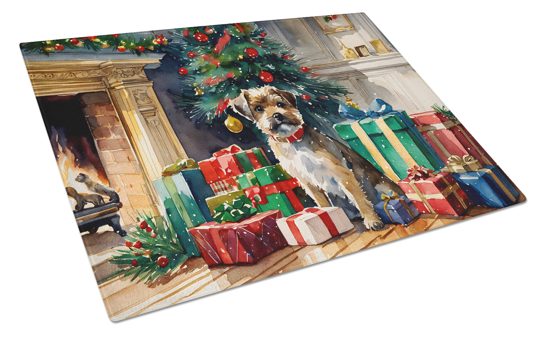 Border Terrier Cozy Christmas Glass Cutting Board