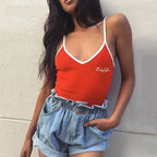 Fashionable Embroidered Letter Pattern V-Neck Bodysuit