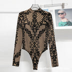 Trendy Floral Long Sleeve Bodysuit T-Shirt for Women
