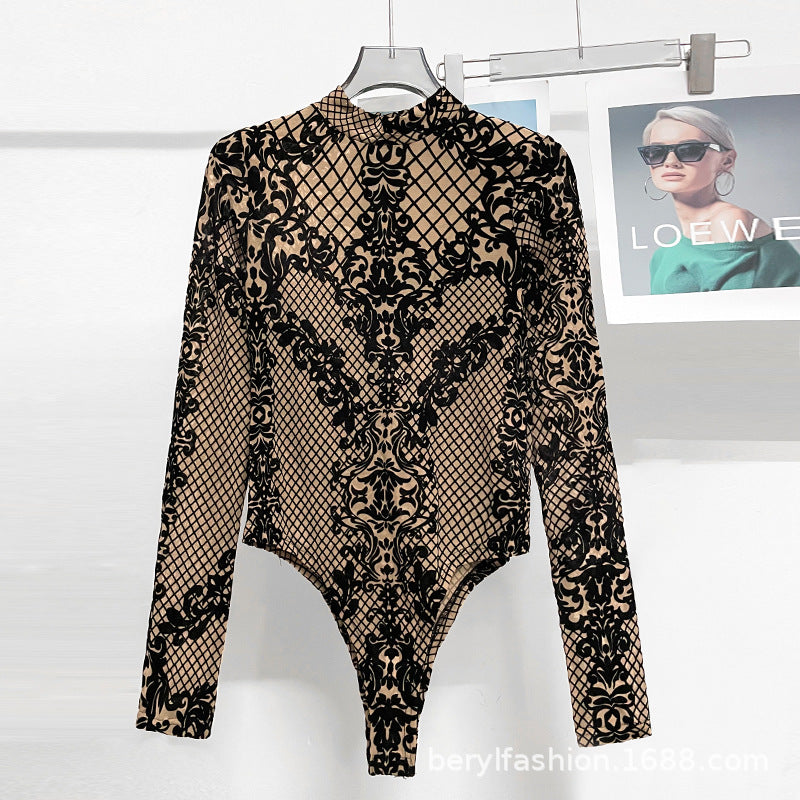 Trendy Floral Long Sleeve Bodysuit T-Shirt for Women