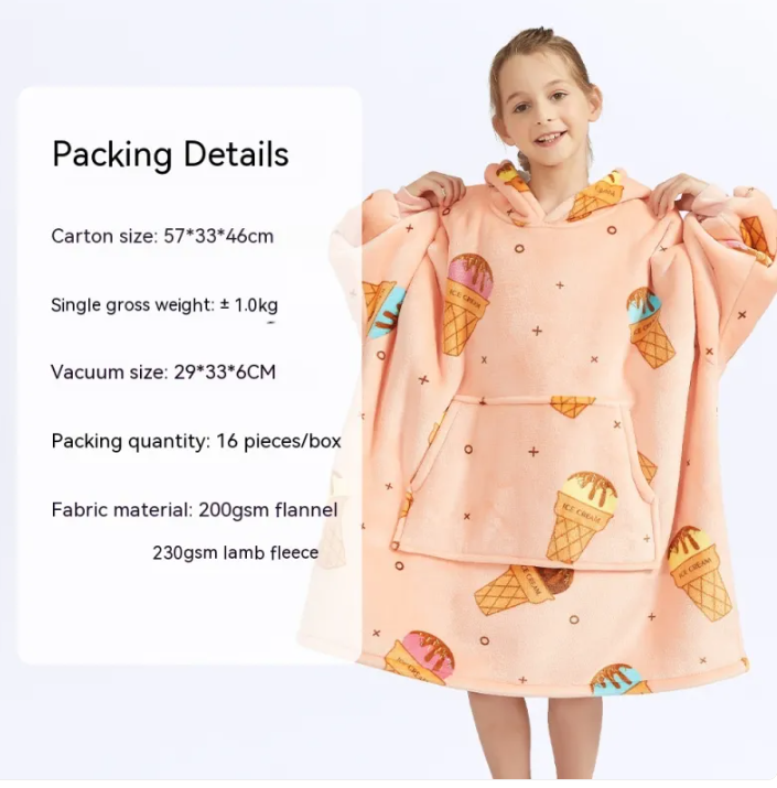 CozyHood™ Flannel Hooded Lazy Blanket – Plus-Size Cashmere Hoodie for Children | Streetwear