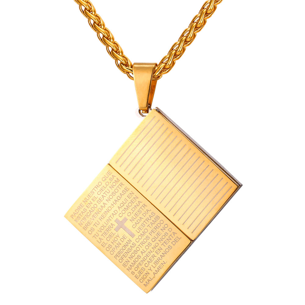 Lord's Prayer Cross Pendant Necklace - Stainless Steel Christian Jewelry