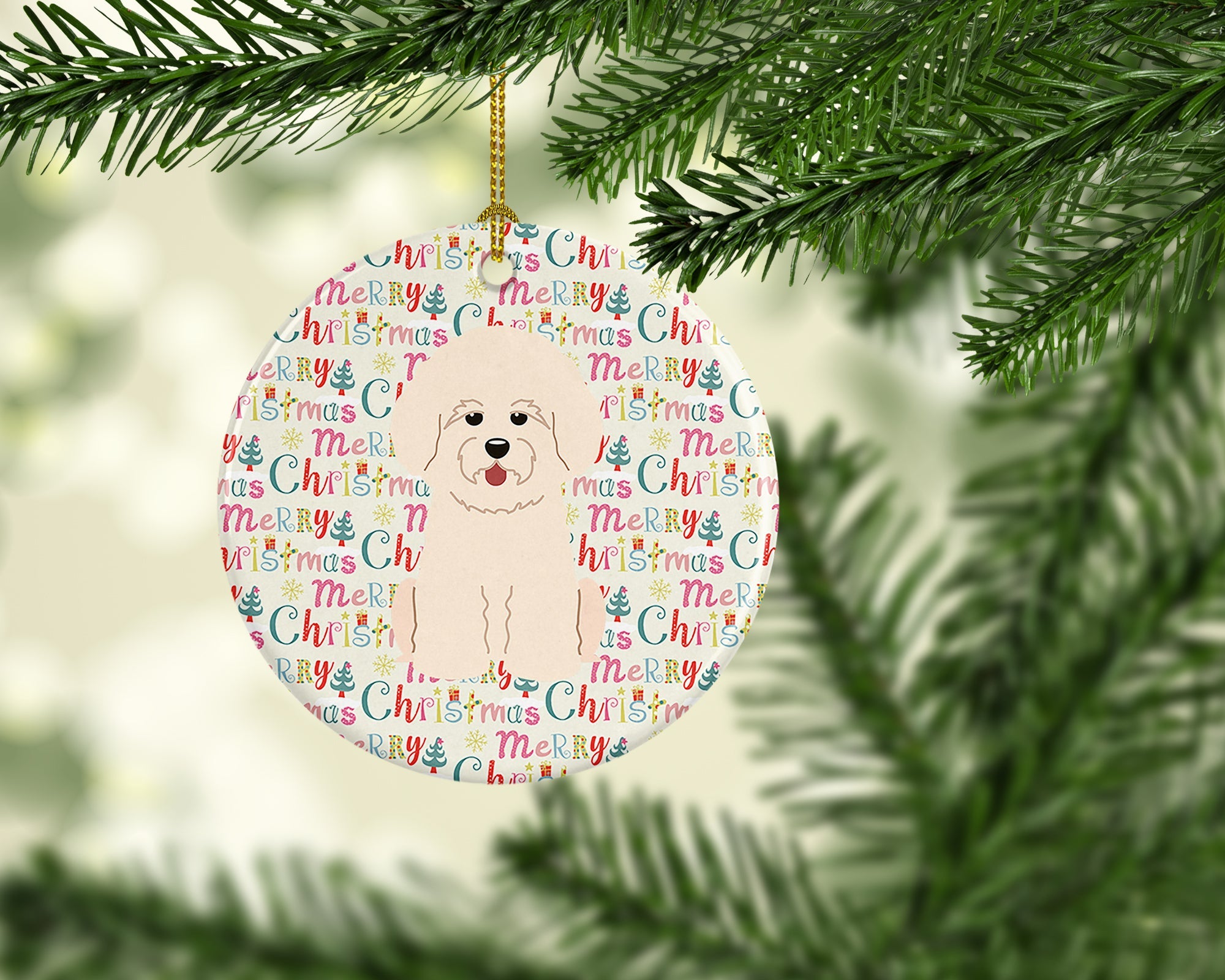 Merry Christmas Bichon Frise Ceramic Ornament