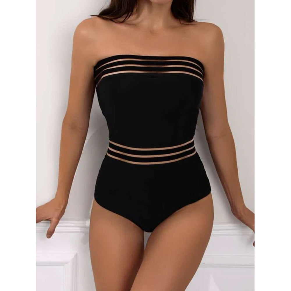 Jieshini New Black Halter Sexy Swimsuit with Mesh
