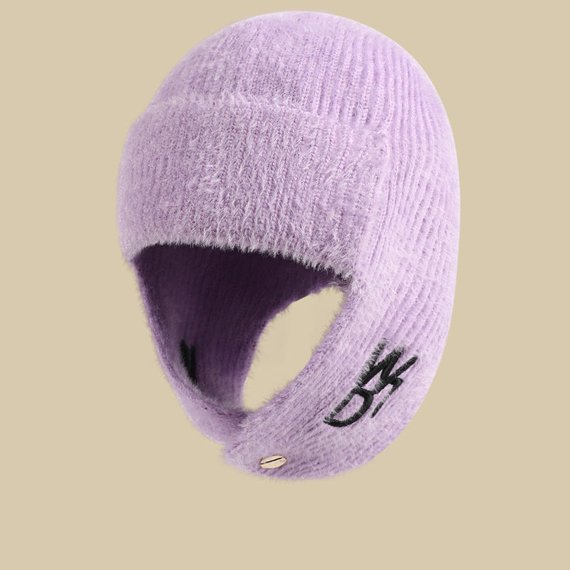 Thick Knitted Wool Ear Protection Hat for Cold Weather | Embroidered Cap
