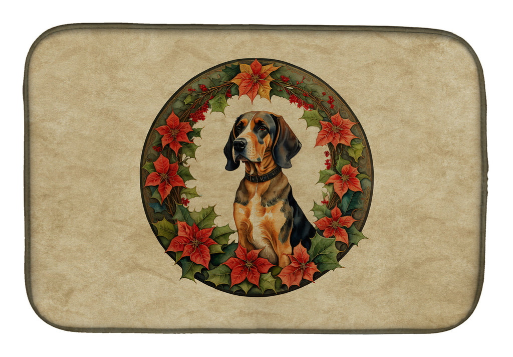 American English Coonhound Christmas Flowers Dish Drying Mat