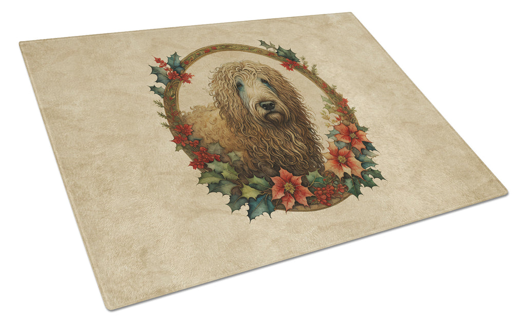 Komondor Christmas Flowers Glass Cutting Board