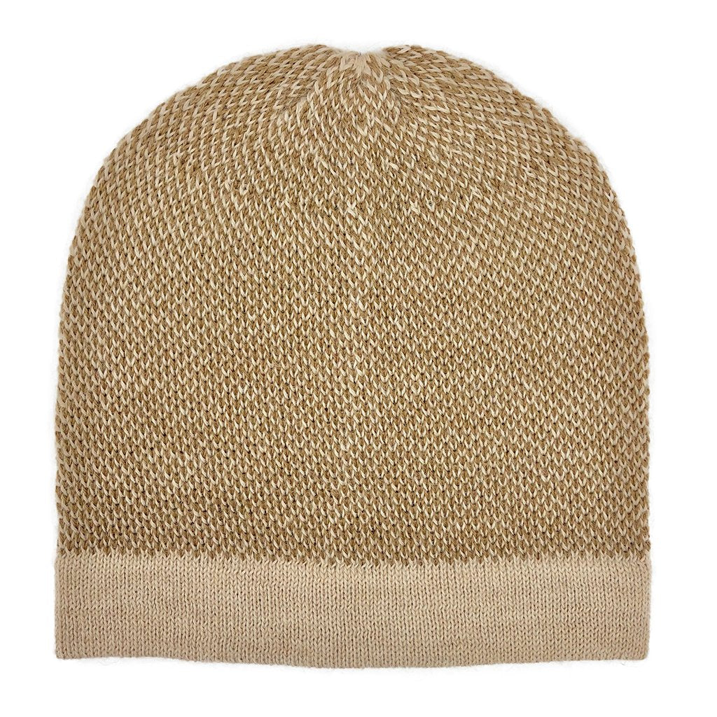 Camel Interwoven Alpaca Beanie | Embroidered Cap
