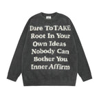 Velvet Padded Crew Neck Sweater with English Letters