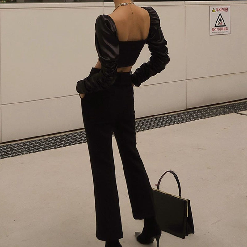 French Court Style Square Neck Ruched Crop Top