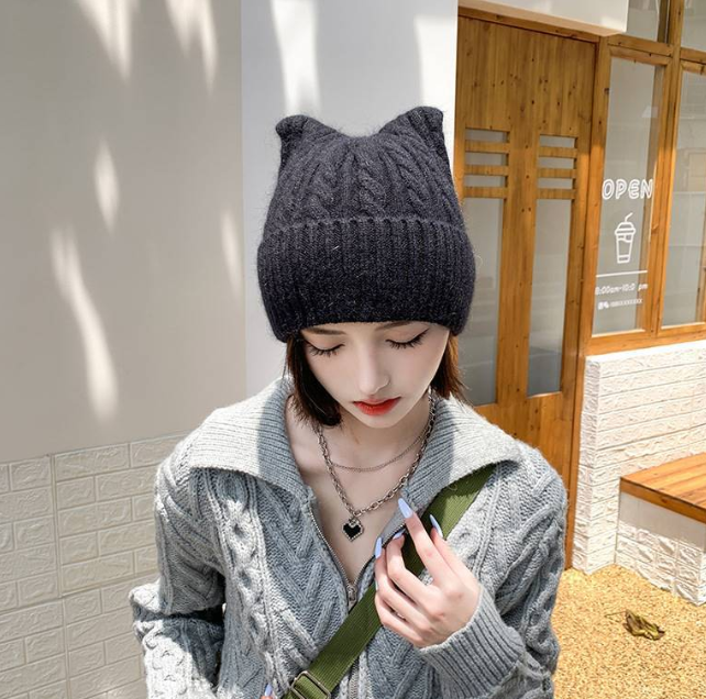 Super Cute Knitted Wool Hat with Little Ears | Embroidered Cap