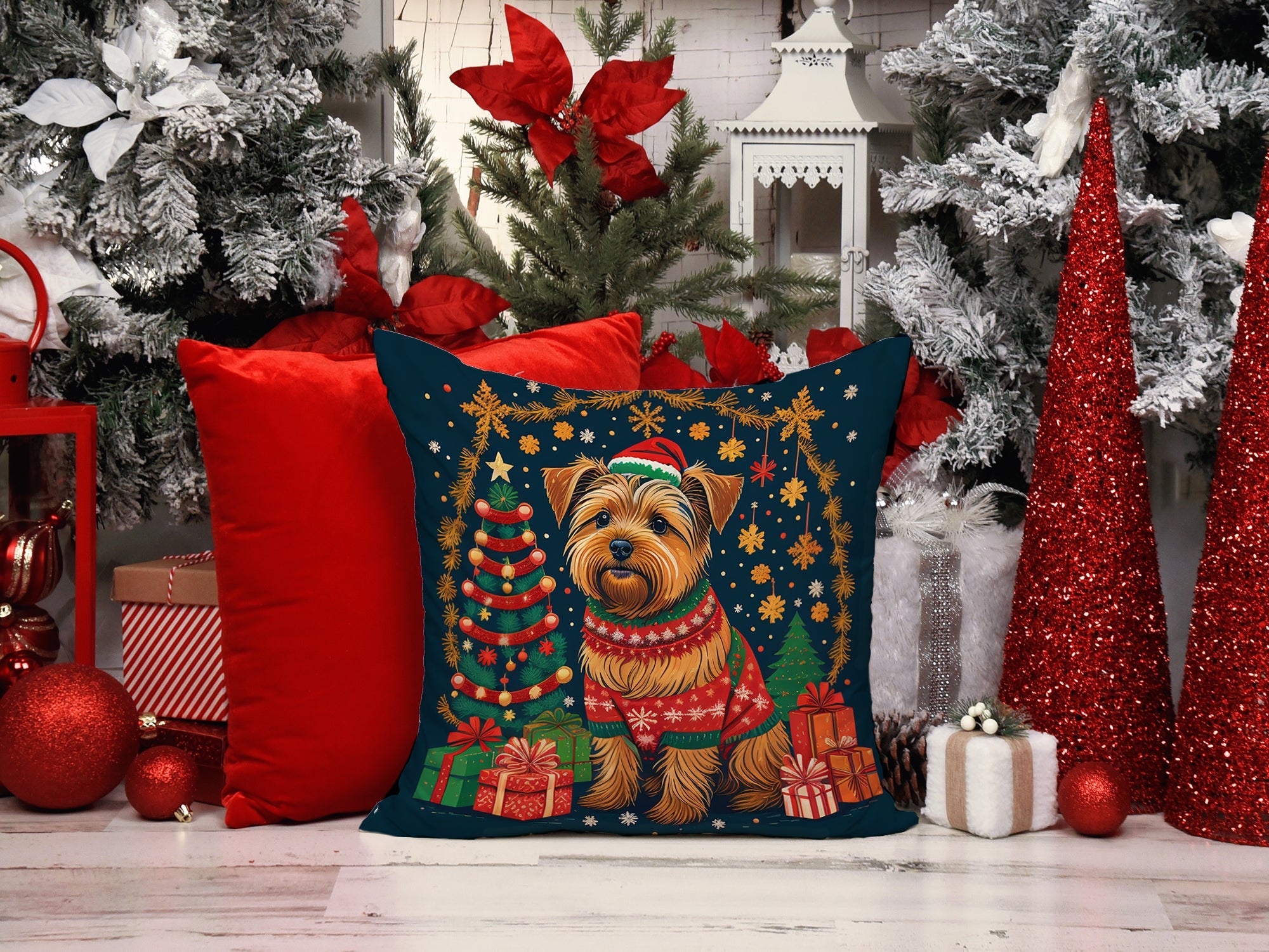 Norfolk Terrier Christmas Throw Pillow
