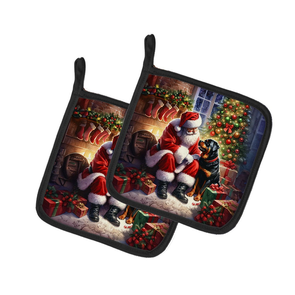 Rottweiler and Santa Claus Pair of Pot Holders