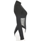High Neck Long Sleeve Bodysuit with Mesh Details