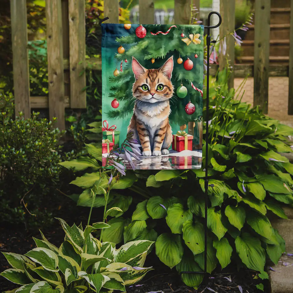 Pixie Bob Cat By the Christmas Tree Garden Flag