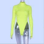 Neon Green High Neck Long Sleeve Women's Bodysuit