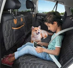 3-in-1 Dog Car Seat Cover, Waterproof Quilted Back Seat Hammock with Mesh Window & Storage Pockets, Machine Washable