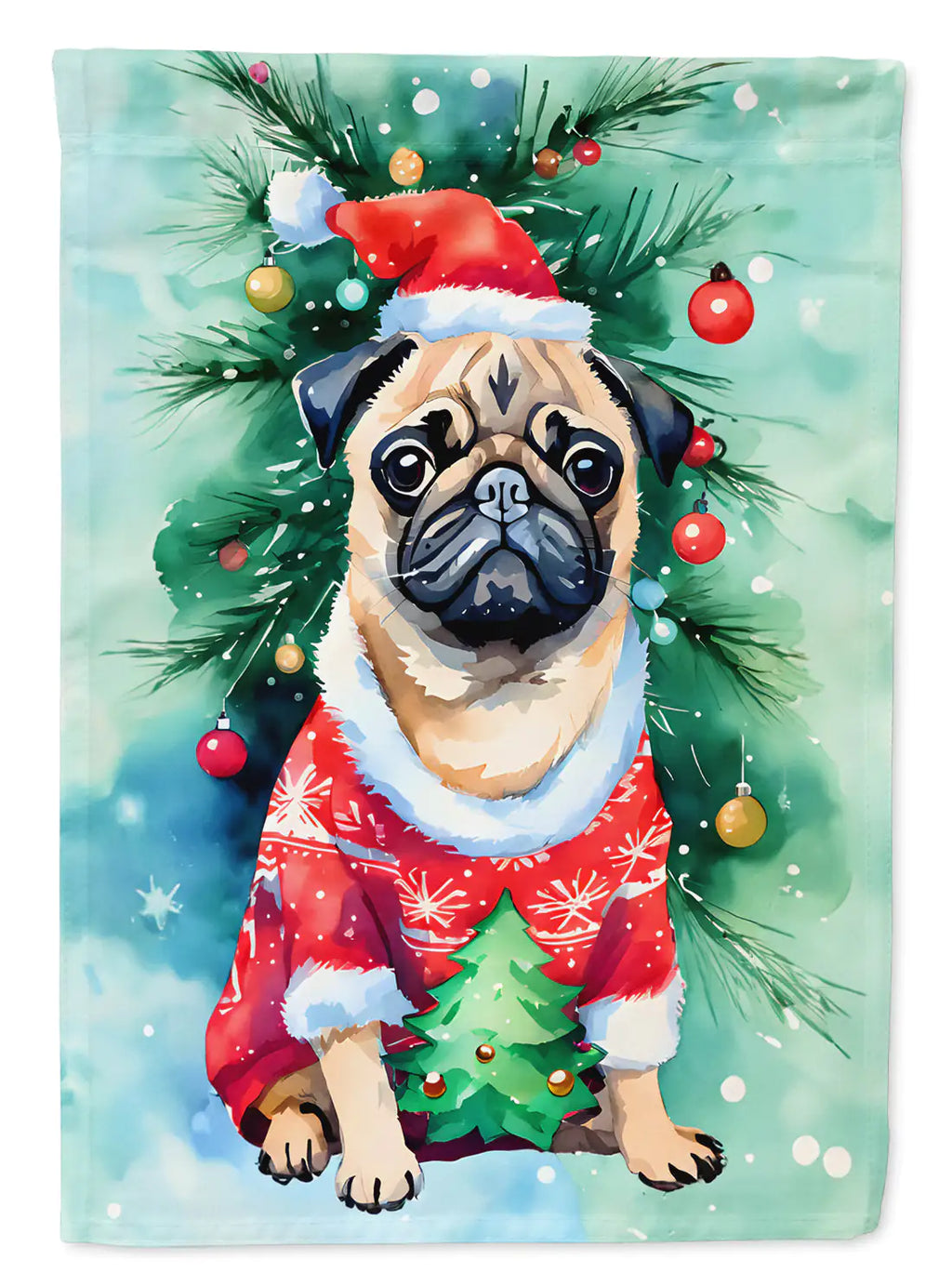 Pug Christmas House Flag