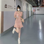 Women's Puff Sleeve Pink Summer Dress for Daily Wear
