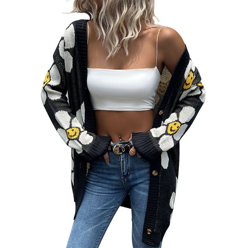 Ladies' Long Sleeve Floral Sweater Cardigan