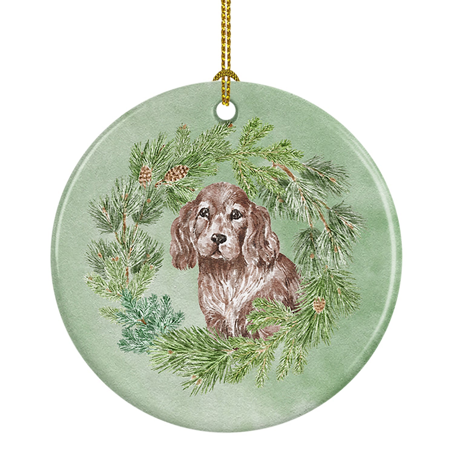 Cocker Spaniel Puppy Liver Christmas Wreath Ceramic Ornament