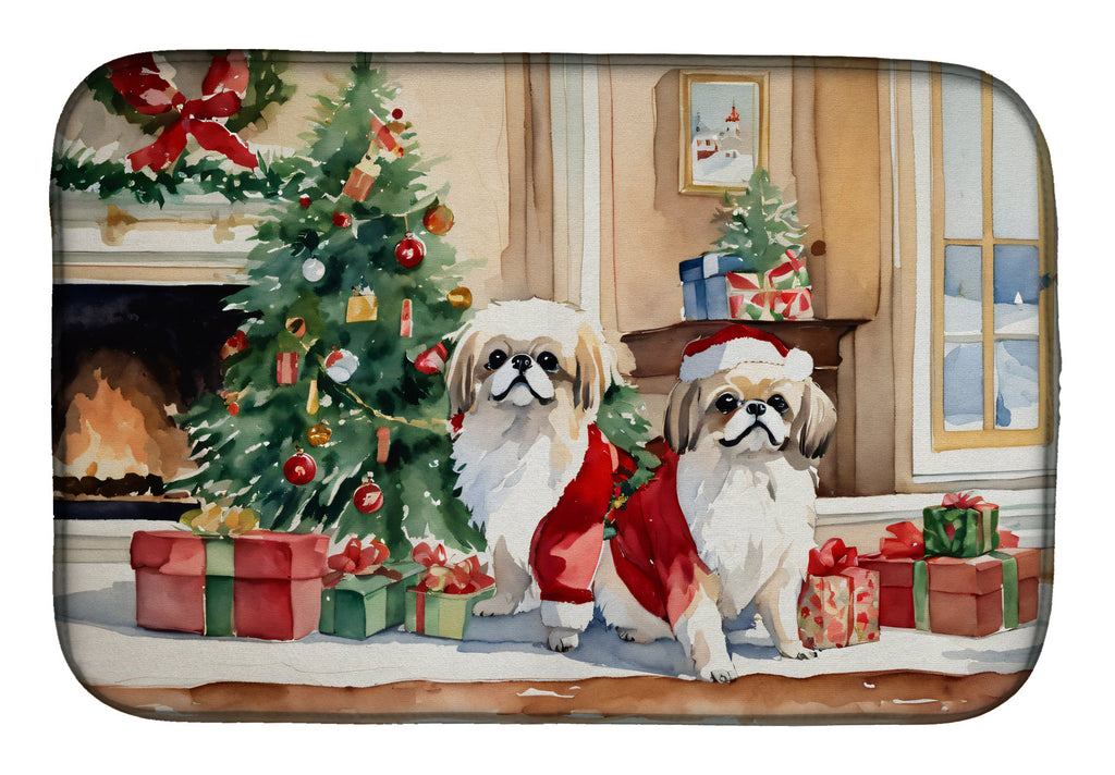 Pekingese Cozy Christmas Dish Drying Mat