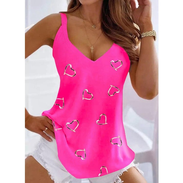 Heart Print Sleeveless Camisole Top for Women