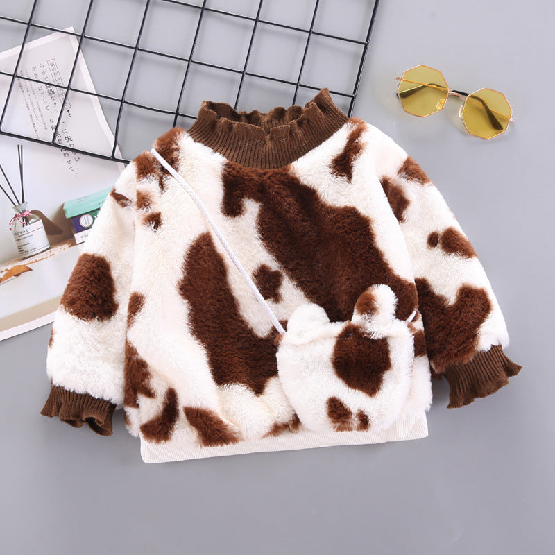Warm Long-sleeved Sweater with Plush Rabbit Fur for Kids