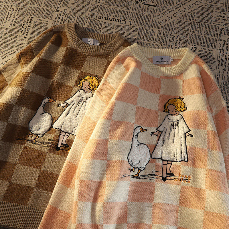Harajuku Girl Color Block Lattice Sweater 2023