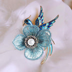 Handmade Embroidered Brooch with Enamel Bird