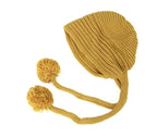 Women's Hand Knitted Long Lace-Up Beanie Hat | Embroidered Cap