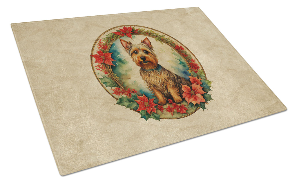 Australian Terrier Christmas Flowers Glass Cutting Board