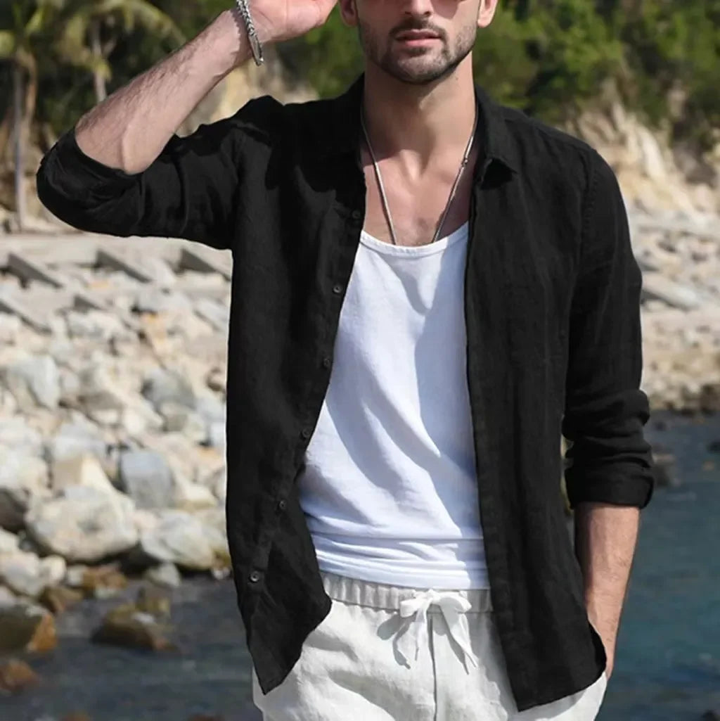 2023 Men's Casual Long Sleeve Cotton Cardigan Shirt