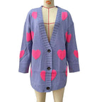 Women's Mid-Length V-Neck Loose Sweater with Love Print