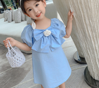 Floral Cotton Princess Dress with Sleeved Bowknot