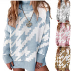 Women's Contrast Color Lapel Mid-Length Sweater