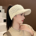 Simple Plaid Women's Warm Wool Hat | Embroidered Cap