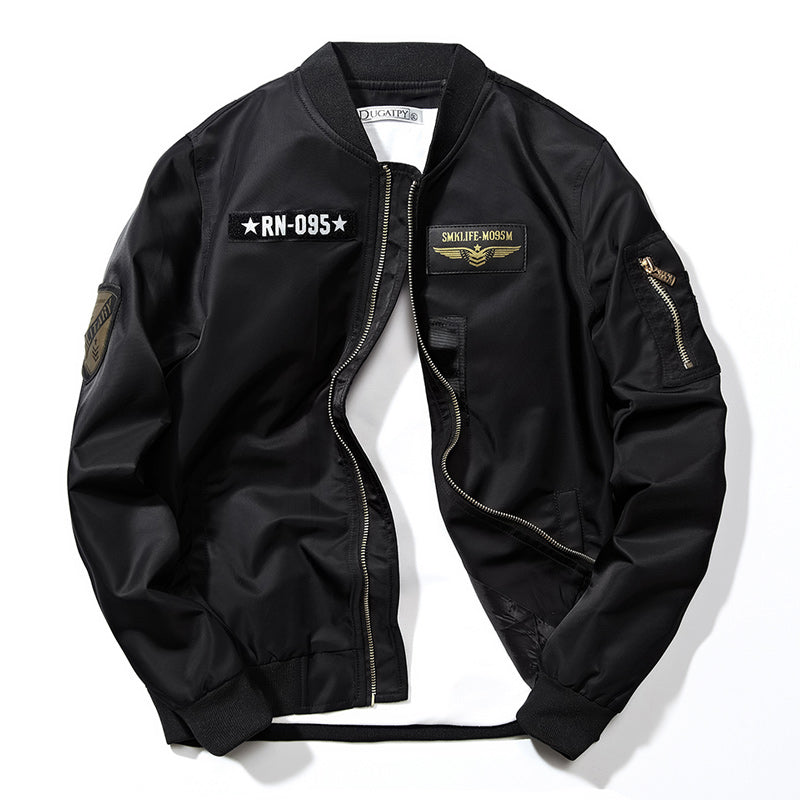 Men's Solid Color Slim Fit Pilot Jacket